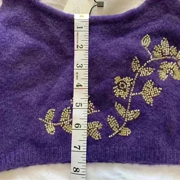 ❣️Zara Dark Purple Flower Beaded Wool Knit Crop Top NWT Size Small, smoke free - Picture 12 of 14